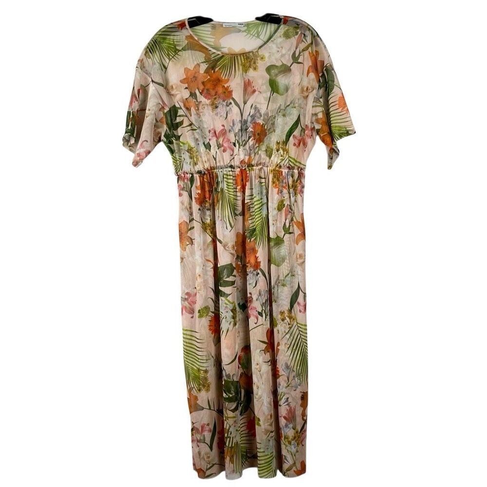 Zara Printed Floral Sheer Polyester Printed Tulle High-Waisted Dress Small